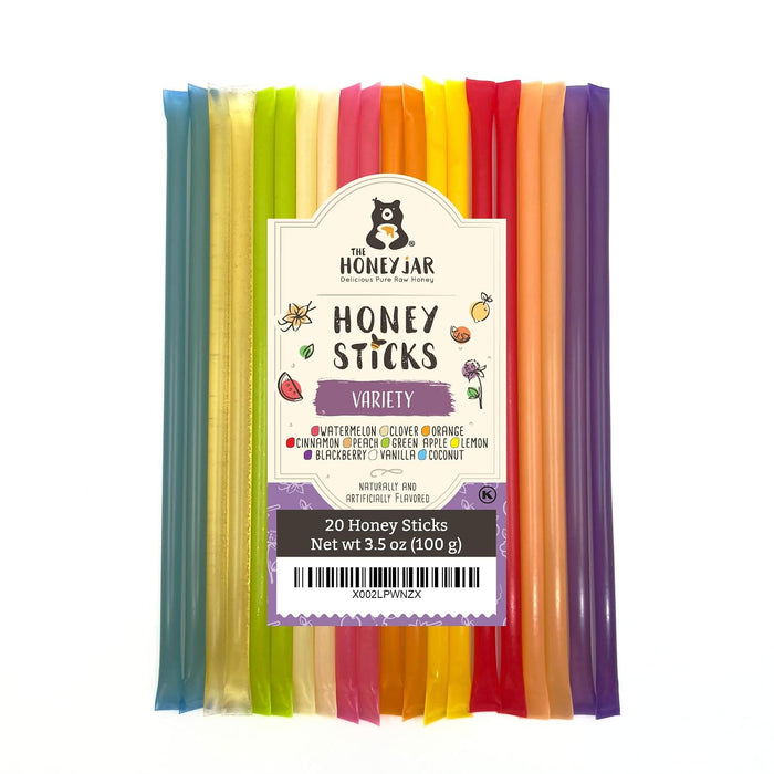 Variety Pack Honey Sticks - Pure Honey Straws For Tea, Coffee, or a Healthy Treat - One Teaspoon of Flavored Honey Per Stick - Made In The USA with Real Honey - (20 Count)