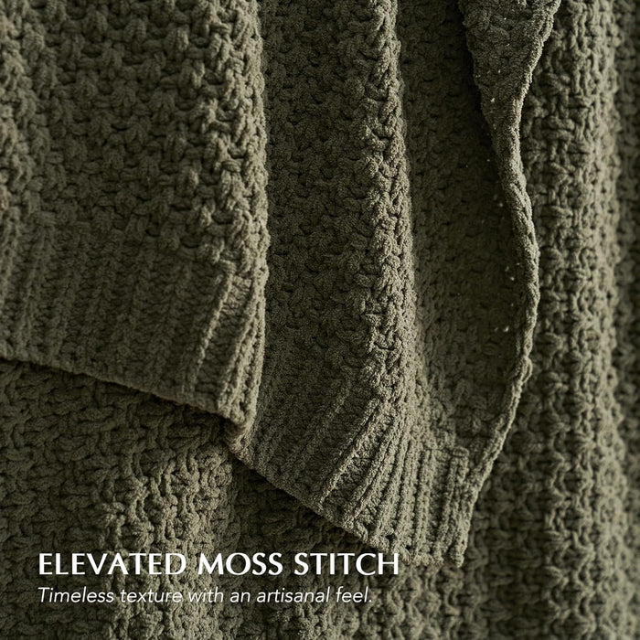 HOME Chunky Chenille Knit Throw Blanket, 50 x 60, Olive Green