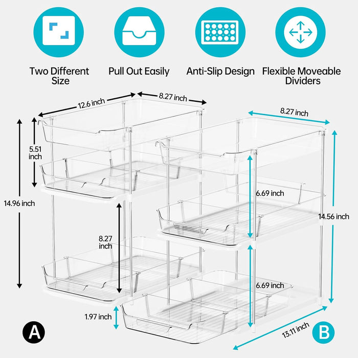 2 Sets of 3-Tier Bathroom Under Sink Organizers and Storage, Multi-Purpose Stackable Pantry Organization and Storage, Pu