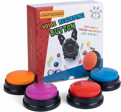 4 Color Voice Recording Button, Dog Buttons for Communication Pet Training Buzzer, 30 Second Record & Playback, Funny Gift for Study Office Home - 4 Color Packs