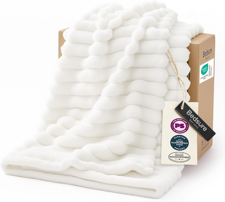 GentleSoft White Throw Blanket for Couch - Halloween Fall Decorations for Home Living Room Decor, Cozy Fleece Fall Blanket for Sofa, Birthday Gifts for Women Mom Her, Off White, 50x60 Inches