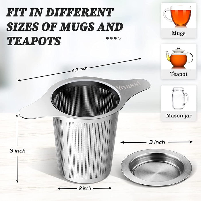 Extra Fine 18/8 Stainless Steel Tea Infuser Mesh Strainer with Large Capacity & Perfect Size Double Handles for Hanging 