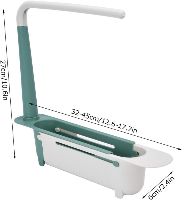 Telescopic Sink Storage Rack Holder, Adjustable Large Capacity Sink Storage Rack, PP Length Freely Drain Rack, Expandable Sink Organizer for Home Kitchen Sink, Easy Installation(Green)