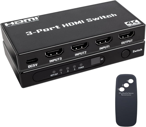 HDMI Switch 3 in 1 Out: 4K@30Hz Ultra HD HDMI Selector with Remote Control, High-Speed 10.2Gbps Transmission, Compatible with PS5, Xbox, Blu-ray, PC, and TV – Plug and Play