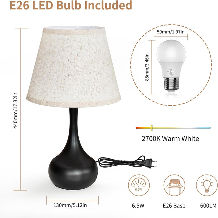 Touch Bedside Lamp, Farmhouse 3-Way Dimmable Table Lamps for Nightstand with Fabric Shade, 17.32'' Desk Lamp for Reading, Bedroom, Livingroom, Office, Corded