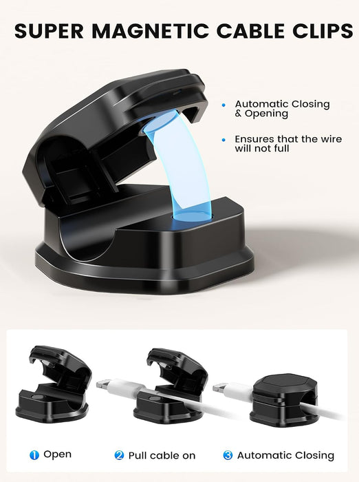 6 Pack Magnetic Cable Clips, Cable Smooth Adjustable Cord Organizer Holder, Hide Phone Charging Cable Keeper, Strong Adhesive Wire Charger Holder for Nightstand, Desk, Car, Office Supplies