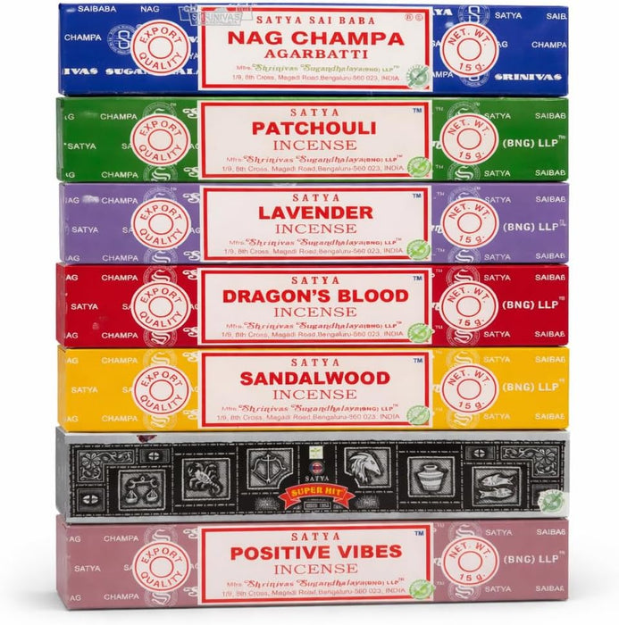 Incense Gift Set Nag Champa, Super hit, Dragon's Blood, Sandalwood, Patchouli, Lavender, Positive Vibes, 15 g