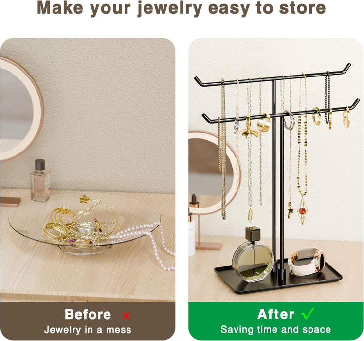 Necklace Holder Stand,Metal Jewelry Organizer for Home Decor,Black