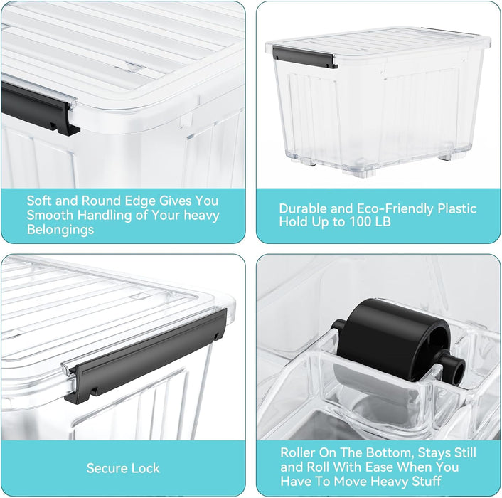 72 Quart Plastic Storage Bin, Stackable and Nestable Storage Boxes with Clear Lids and Secure Latching Buckles, Large Storage Container (Clear, 72Quart-4Pack)