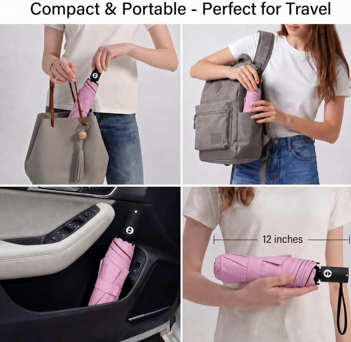 Compact Travel Umbrella Small Windproof Auto Open Close for UV Sun Protection UPF 50+ and Rain Fits Backpack Purse & Sui