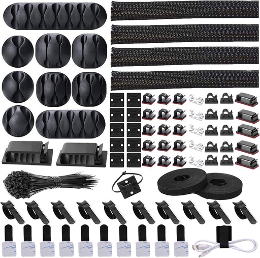 Cord Management Organizer Kit 4 Cable Sleeve split 192PCS Cable Management