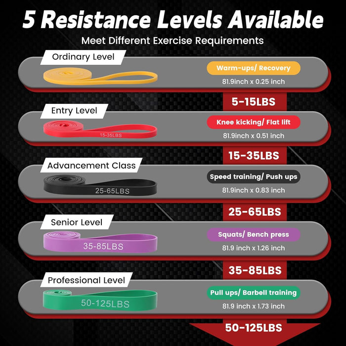 Pull Up Assistance Bands Set of 5 - Resistance Bands for Working Out, Exercise Bands for Pull Up Bands, Full Body Traini
