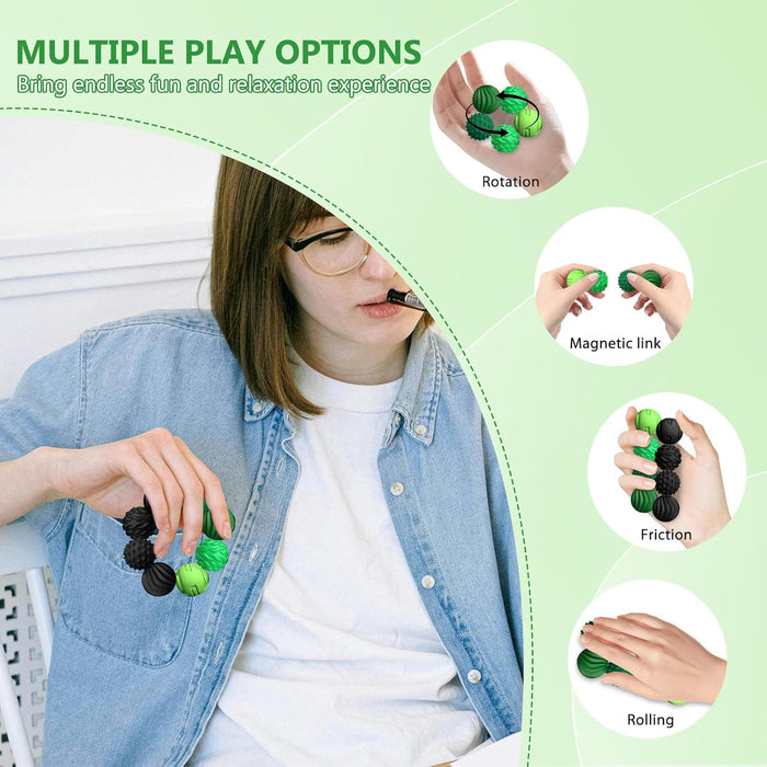 8-Pack Silicone Magnetic Sensory Fidget Balls, Black & Green