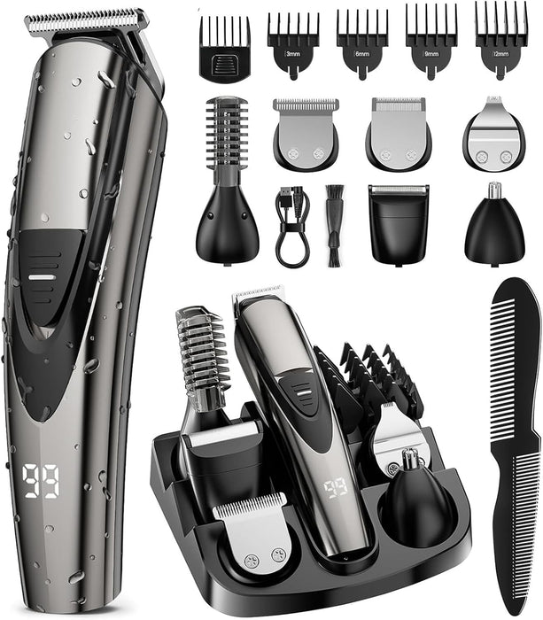 Rechargeable Beard Trimmer for Men: 𝟏𝟐-in-1 Grooming Kit