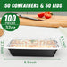 50 Pack (100-Piece) 32 oz Meal Prep Containers with Easy Open Lids, Black