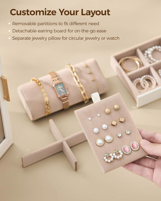 360° Rotating Jewelry Box with 7 Drawers, Spacious Vertical Jewelry Organizer with Glass Window, Jewelry Storage Case, Dustproof & Moisture-resistant Design, White