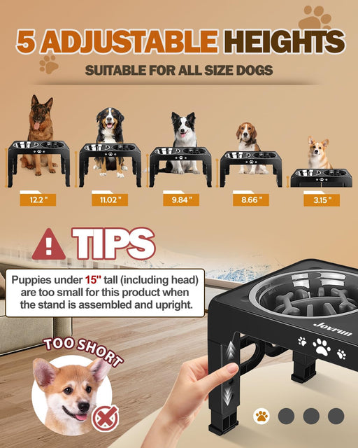 Elevated Dog Bowls for Medium Large Size Dogs, Non-Slip Dog Feeder with 1*Stainless Steel Dishes & 1*Slow Feeder Bowl, 5