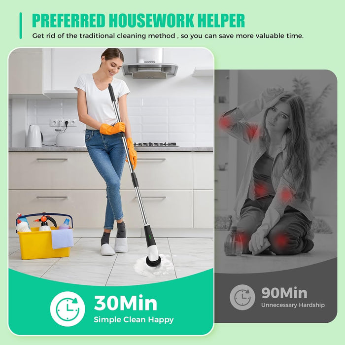 Electric Spin Scrubber, Cordless Power Cleaning Brush with Long Handle