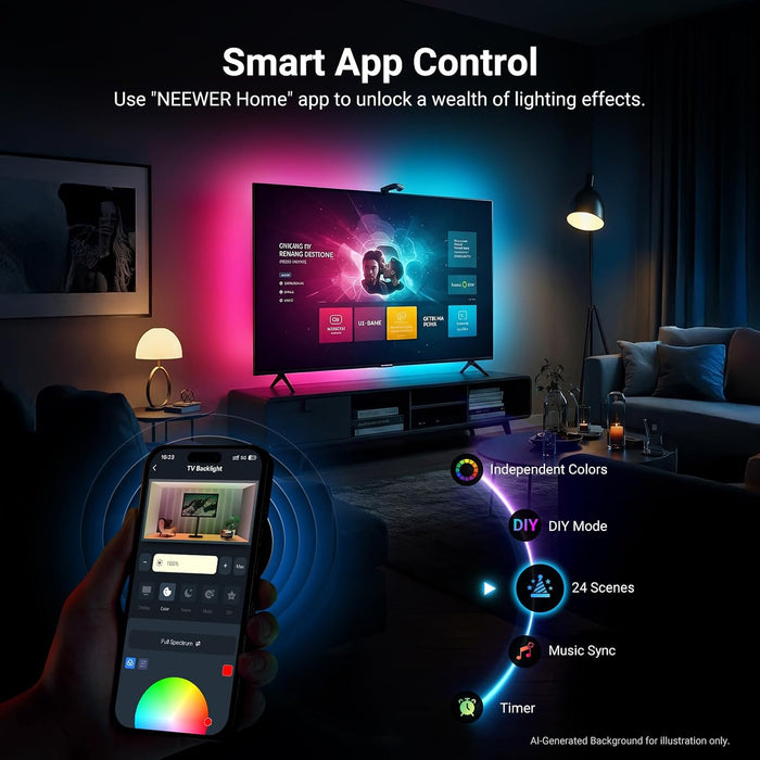 Basics NS03 TV Backlight for 55"-65" Screens, 11.8ft/3.6m LED RGB