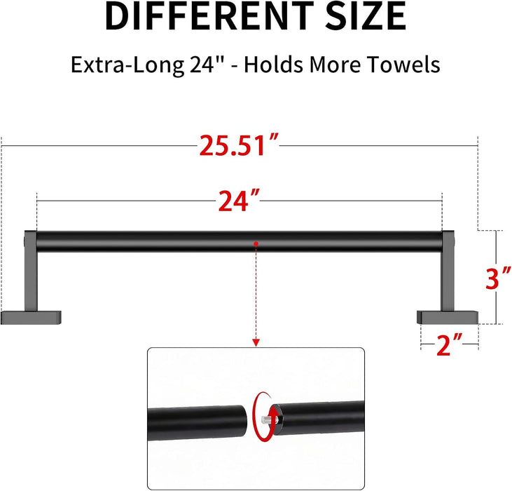 Towel Bar for Bathroom, 24" 2 Pack Wall Mounted Towel Rack, Black