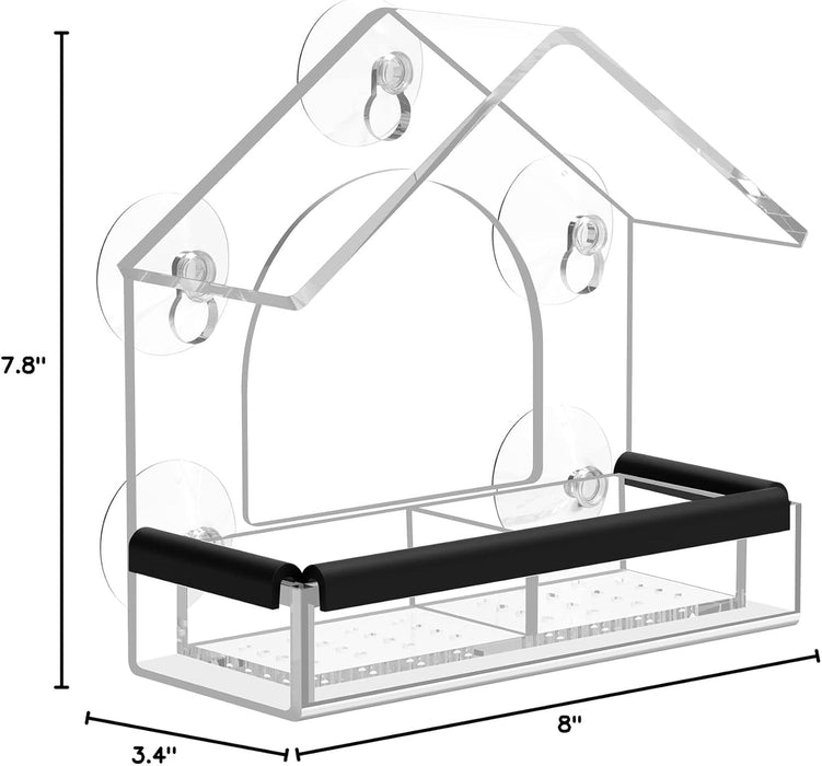 Clear Window Bird Feeder with 5 Extra Strong Suction Cups,  Sturdy and Durable Acrylic Birdfeeders for Viewing Wild Birds Outside, as a Bird Watching Gift, Outdoor Birdhouse Box, Garden Decor