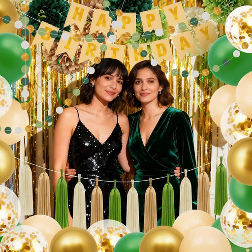 Sage Green Happy Birthday Party Decorations,Happy Birthday Banner, Quality Waterproof Boho Confetti Balloons Curtain Hanging Swirls Ease assembly Decor Green Balloons,Party Decorations