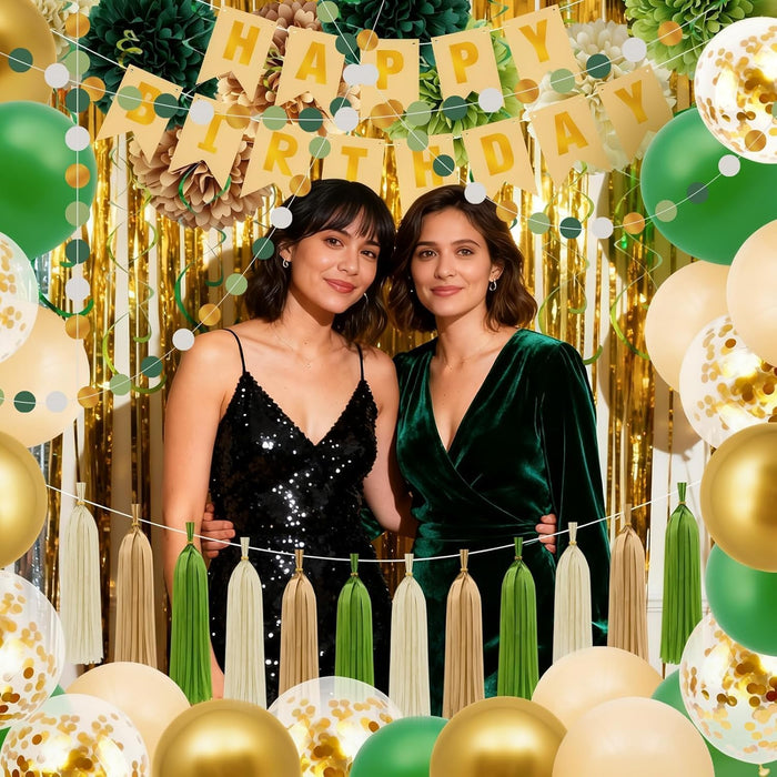 Sage Green Happy Birthday Party Decorations,Happy Birthday Banner, Quality Waterproof Boho Confetti Balloons Curtain Hanging Swirls Ease assembly Decor Green Balloons,Party Decorations