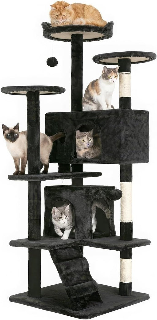 | 54" Cat Tree Tower | Dark Gray | Multi-Level Indoor Activity Center