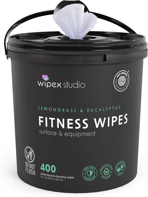 Yoga Mat Cleaner Wipes, EWG Verified, 400 Ct Plant-Based Lemongrass, Eucalyptus & Vinegar Wipes for Gym & Fitness Equipm