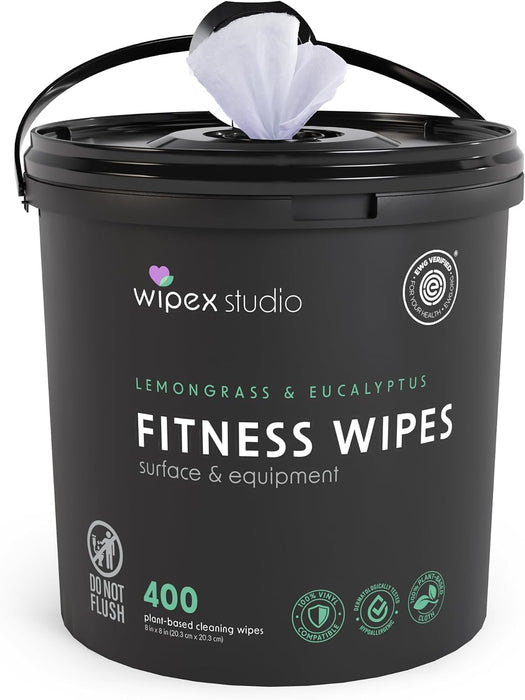 Yoga Mat Cleaner Wipes, EWG Verified, 400 Ct Plant-Based Lemongrass, Eucalyptus & Vinegar Wipes for Gym & Fitness Equipm