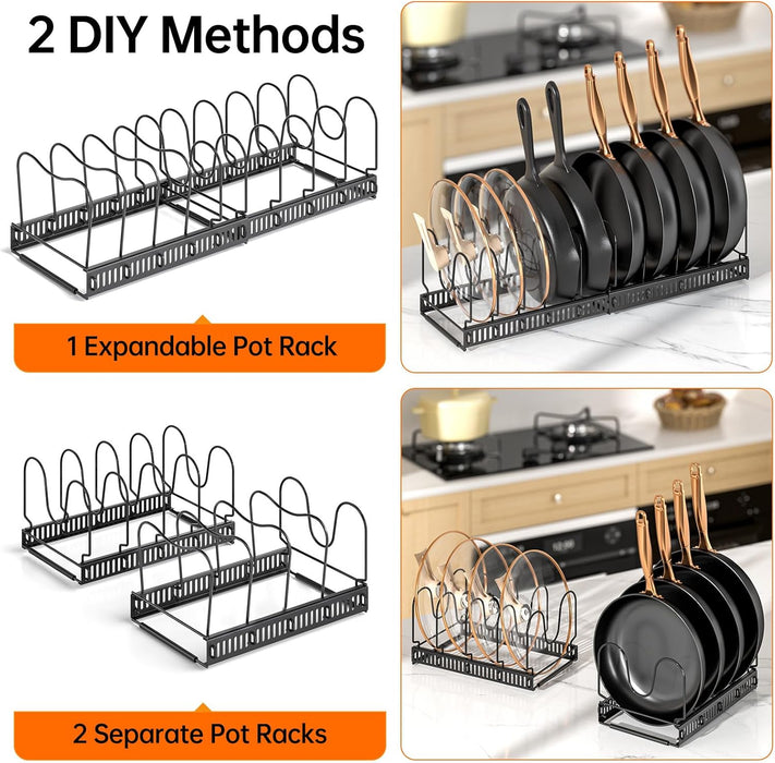 Expandable Pot Pan Lid Organizers inside Cabinet, 10 Divider-Black