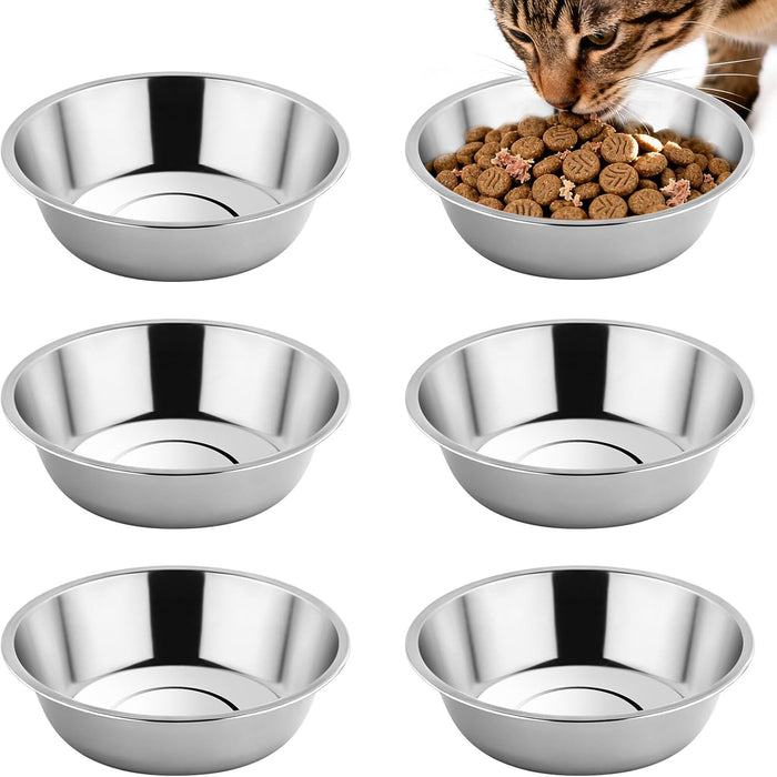 6PCS 5.6" Stainless Steel Whisker Friendly Cat Food & Water Bowls