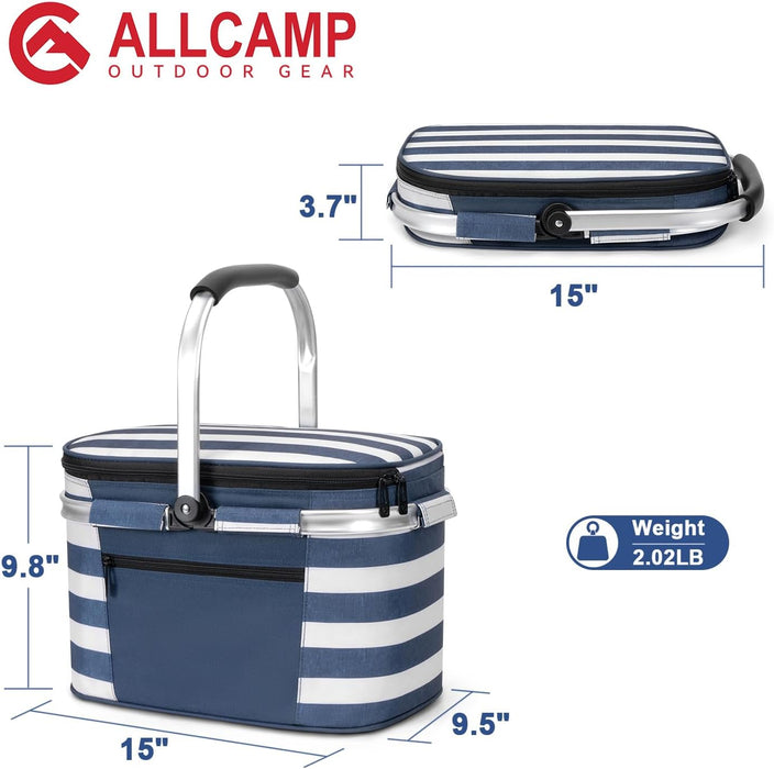 ALLCAMP Picnic Basket, 22L Insulated Cooler Foldable, Thick, Blue White