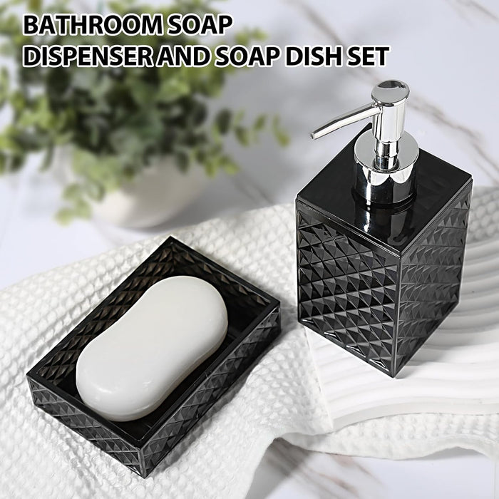 Black Bathroom Accessories Set, 4 Pack Matte Black Bath Accessory Sets Complete, Acrylic Soap Dispenser and Toothbrush Holder Set for Bathroom Counter Sink, Modern Bathroom Decor