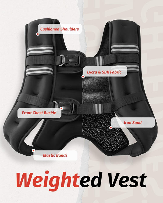 Weighted Vest, 6lb/8lb/12lb/16lb/20lb/25lb/30lb Weight Vest with Reflective Stripe for Workout, Strength Training, Runni