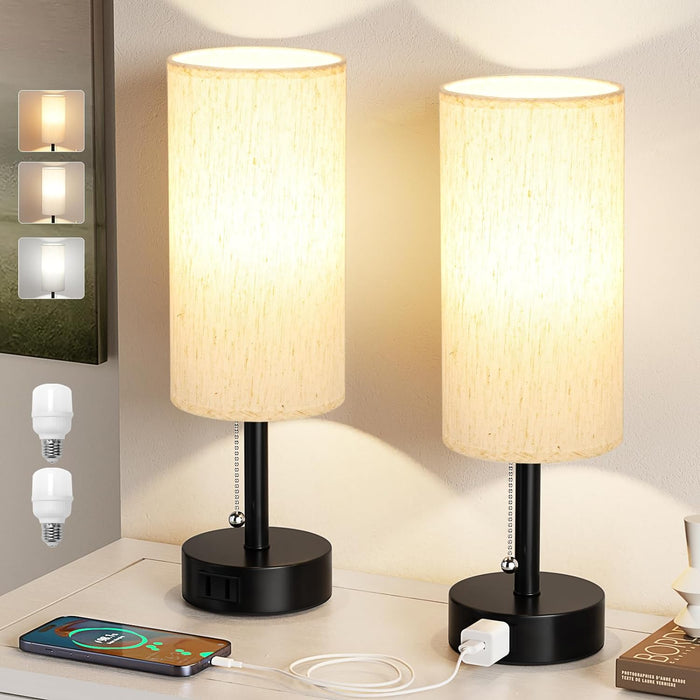 Bedside Table Lamps Set of 2 - Small Nightstand Lamp for Bedroom