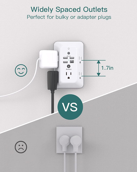 Surge Protector, 5 Outlet Extender with Night Light and 4 USB Ports