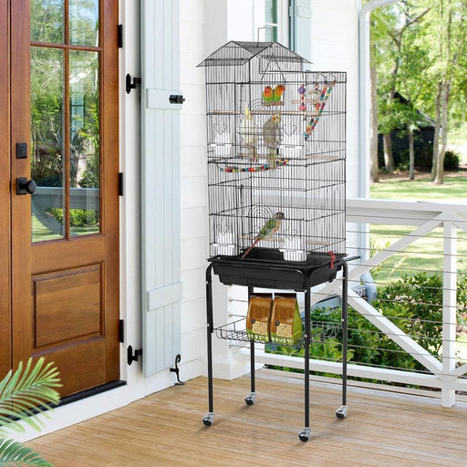Bird Cage 64'' Medium Small Parrot Parakeet Bird Cages with Detachable Rolling Stand for Parrot Lovebirds Finches Parakeets Budgie Parrotlet Conures, Pet Flight Birdcage