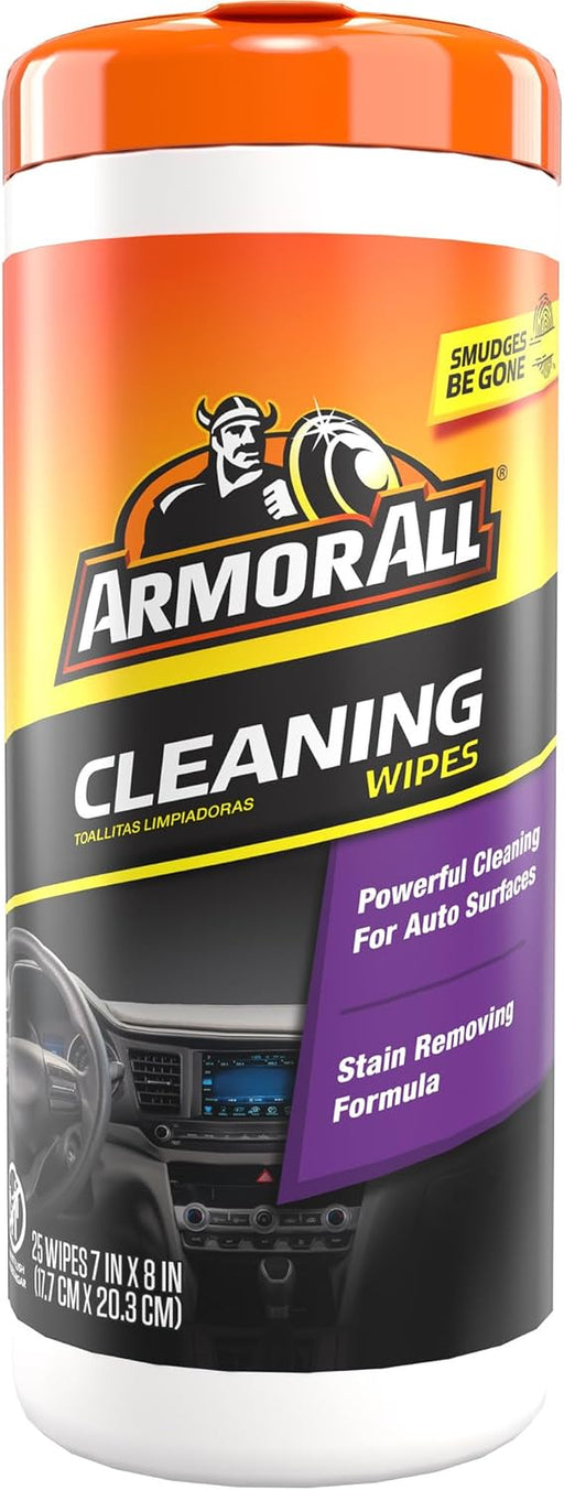 Interior Car Cleaning Wipes, 25 Count Canister, Powerful Cleaning for Dashboards, Vinyl, Clear Plastics, Carpet and Fabr