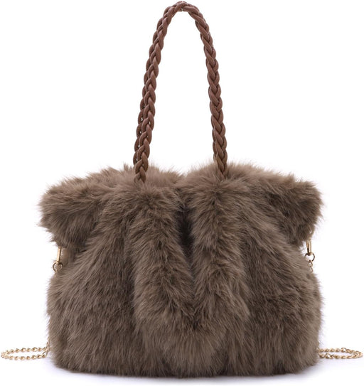 Women Furry Handbag Winter Fluffy Tote Bags Fuzzy Crossbody Shoulder Bag Faux Fur Purse