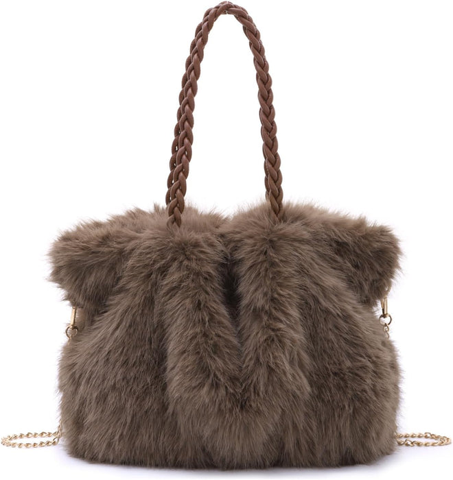 Women Furry Handbag Winter Fluffy Tote Bags Fuzzy Crossbody Shoulder Bag Faux Fur Purse