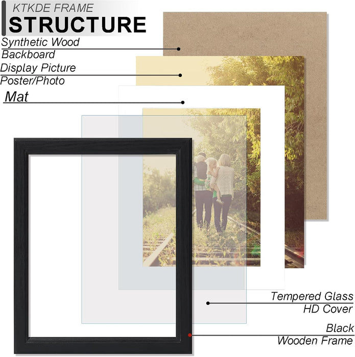 8x10 Picture Frame Real Glass, Display Pictures 5x7 with Mat or 8x10 Without Mat, Modern Style Wood Composite Frame,Blac