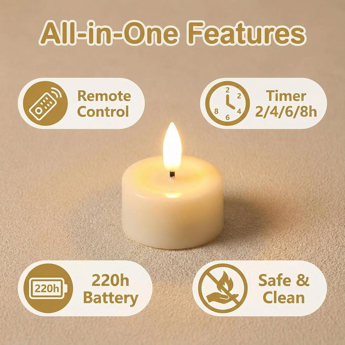 Ivory Flameless Wax Tealights with Remote Batteries, Realistic Flickering LED Tea Votive Candles Set of 10