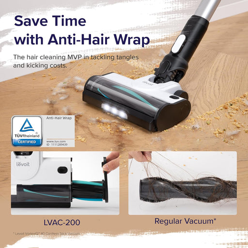 Cordless Vacuum Cleaner, Stick Vac with Tangle-Resistant Design, up to 50 Minutes, Powerful Suction, Rechargeable, Lightweight, and Versatile for Carpet, Hard Floor, Pet Hair, LVAC-200