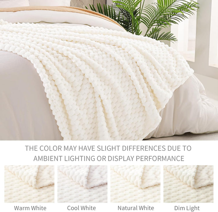 Large 3D Fleece Throw Blanket for Couch, Ivory