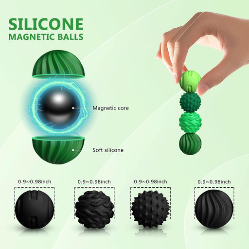 8-Pack Silicone Magnetic Sensory Fidget Balls, Black & Green