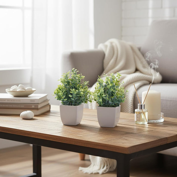 Fake Plants 4 Packs Small Artificial Greenery Mini White Potted Plants Bathroom Accessories Decorations for Desk Bathroom Office Home Room Kitchen Table Indoor