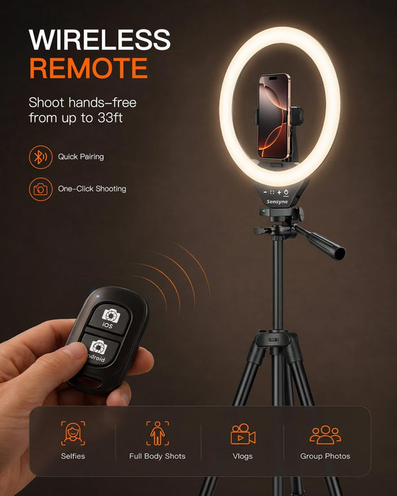 Ring Light with Stand, 50" Phone Tripod with Wireless Remote