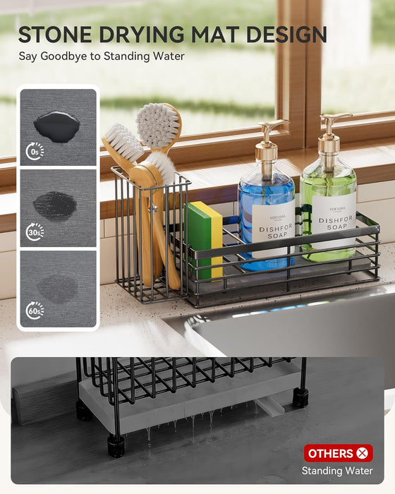 Sponge Holder for Kitchen Sink, Sink Caddy with Stone Drying Mat
