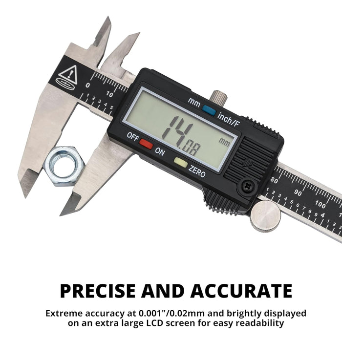 01407A Electronic Digital Caliper Measuring Tool, 0-6 Inches Stainless Steel Construction with Large LCD Screen Quick Ch
